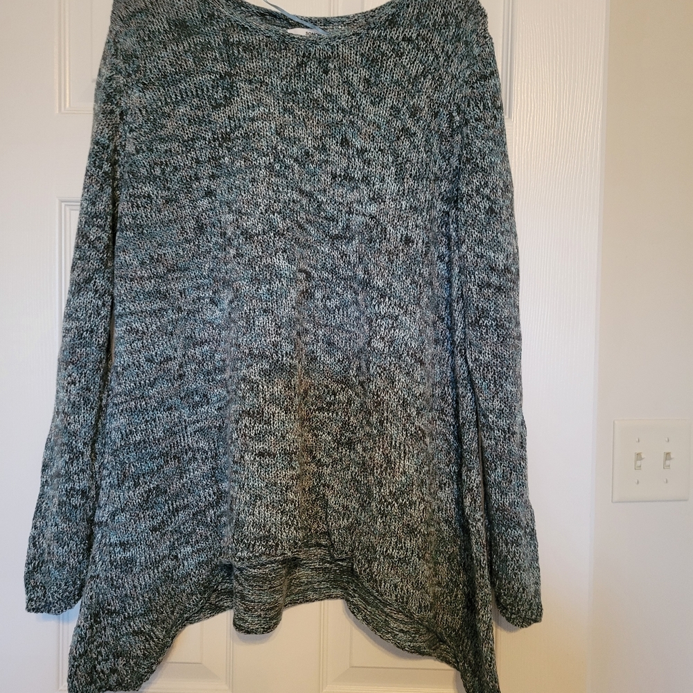 Women's 2X Blue Marl Sharbite Hem Sweater